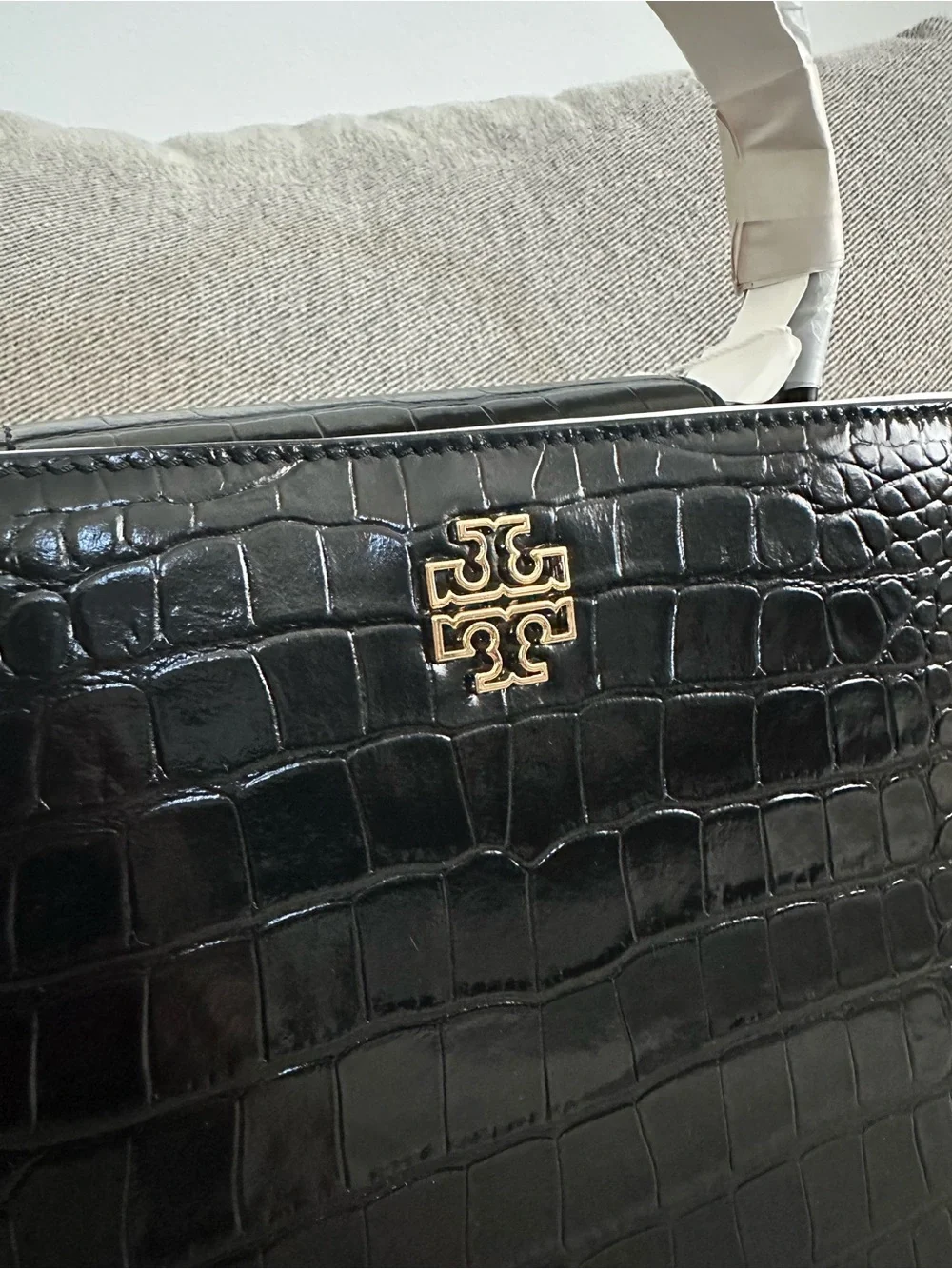 NWT Tory Burch Britten Embossed Croc Leather Satchel Bag Black $850
